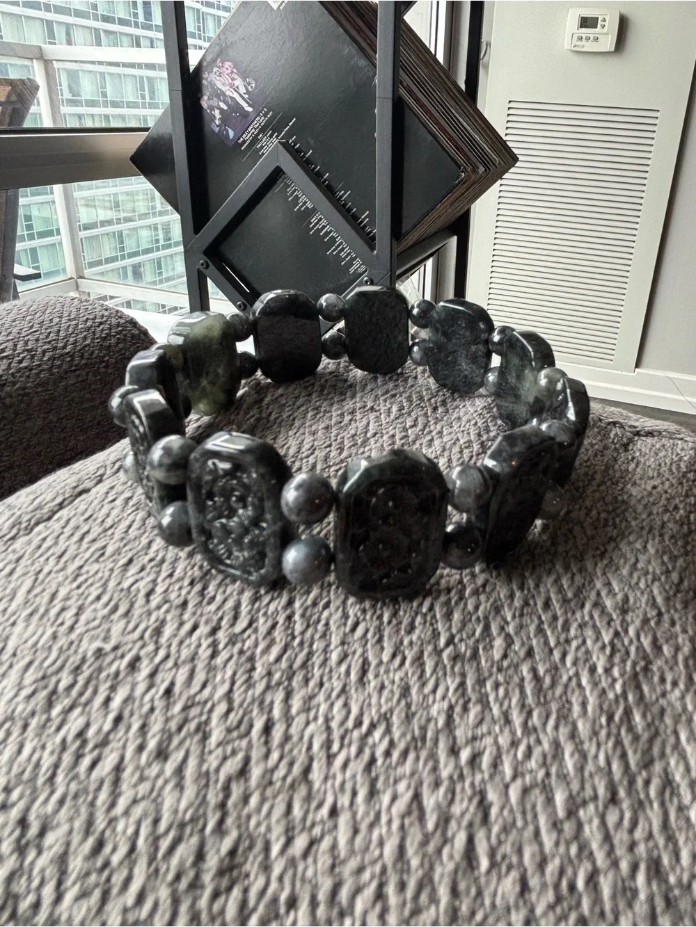 Wuji Jadeite Floral Carved Bead Stretch Bracelet - Women Jewelry